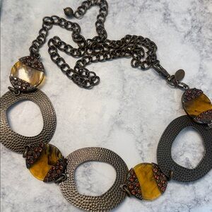 Chico's adjustable chain-link bronze belt with hammered metal and Amber accents